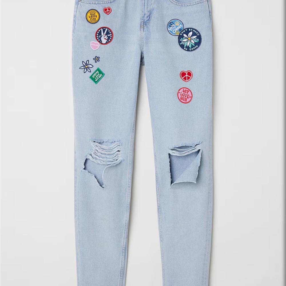 H&M Boyfriend Slim Low Jeans with Patch Details Size 10
